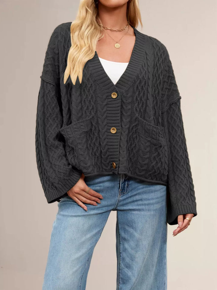 Zenitha - Cardigan ample élégant en maille torsadée boutonné