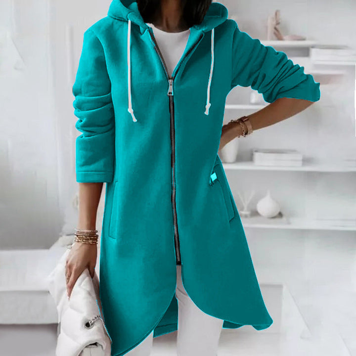 Darlene - Veste longue élégante à capuche avec fermeture zippée