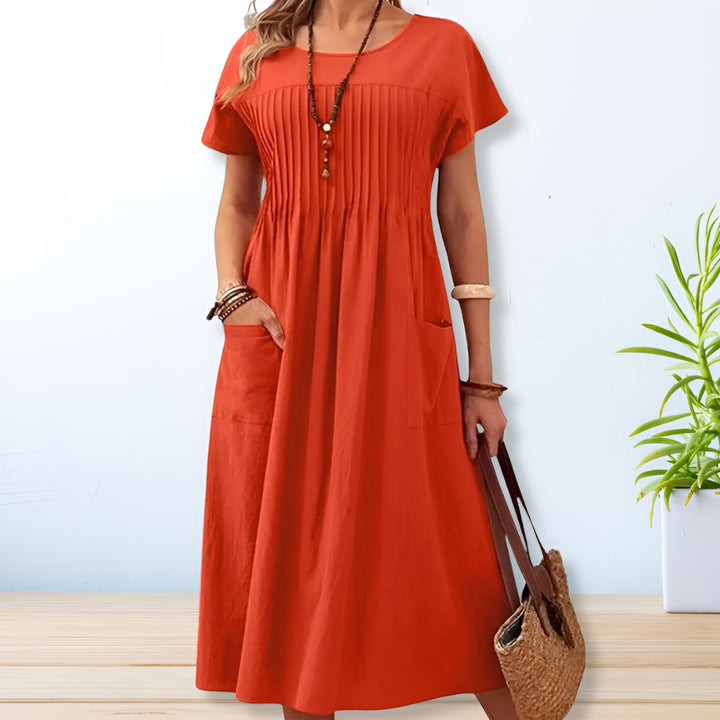 Velinda - Robe midi décontractée ample à col rond et manches mi-longues