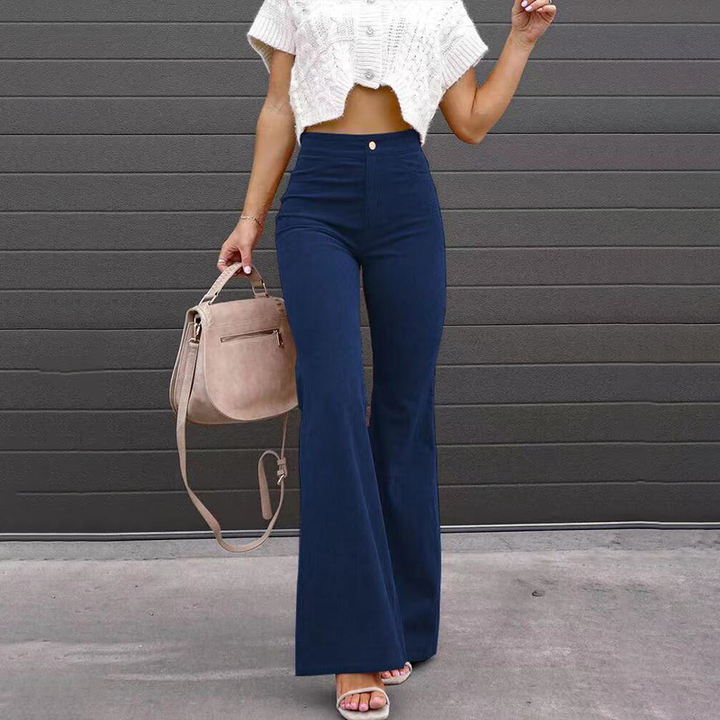Tifanie - Pantalon évasé taille haute élégant en velours côtelé