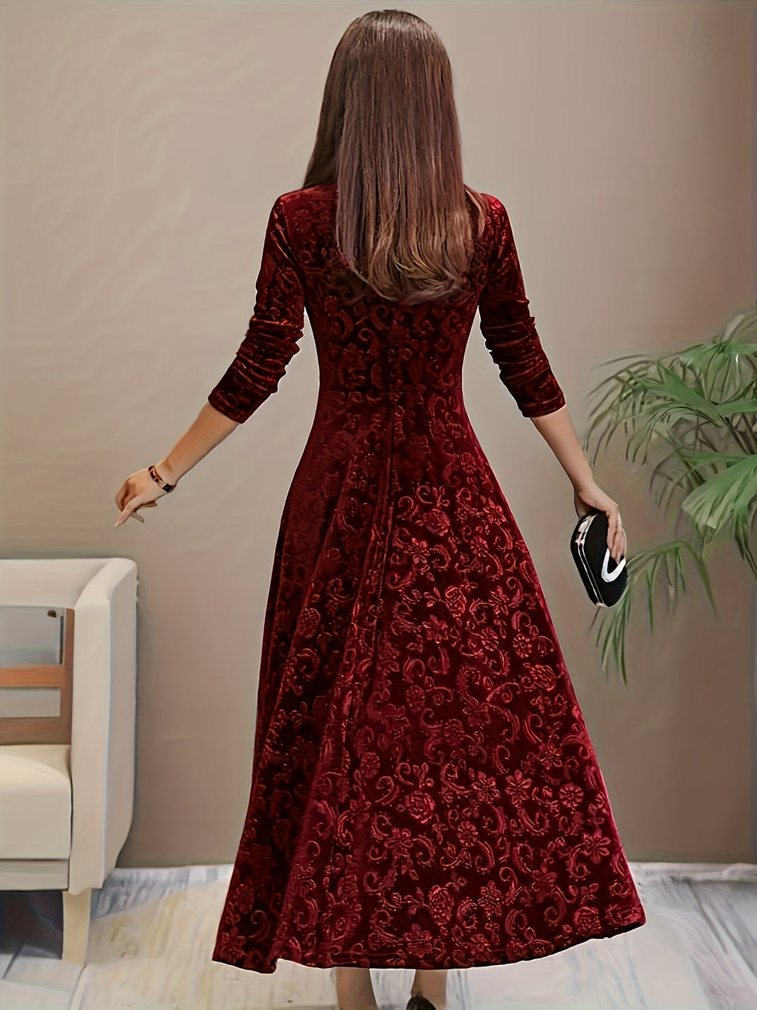 Hanna | Robe formelle en velours floral pour femmes