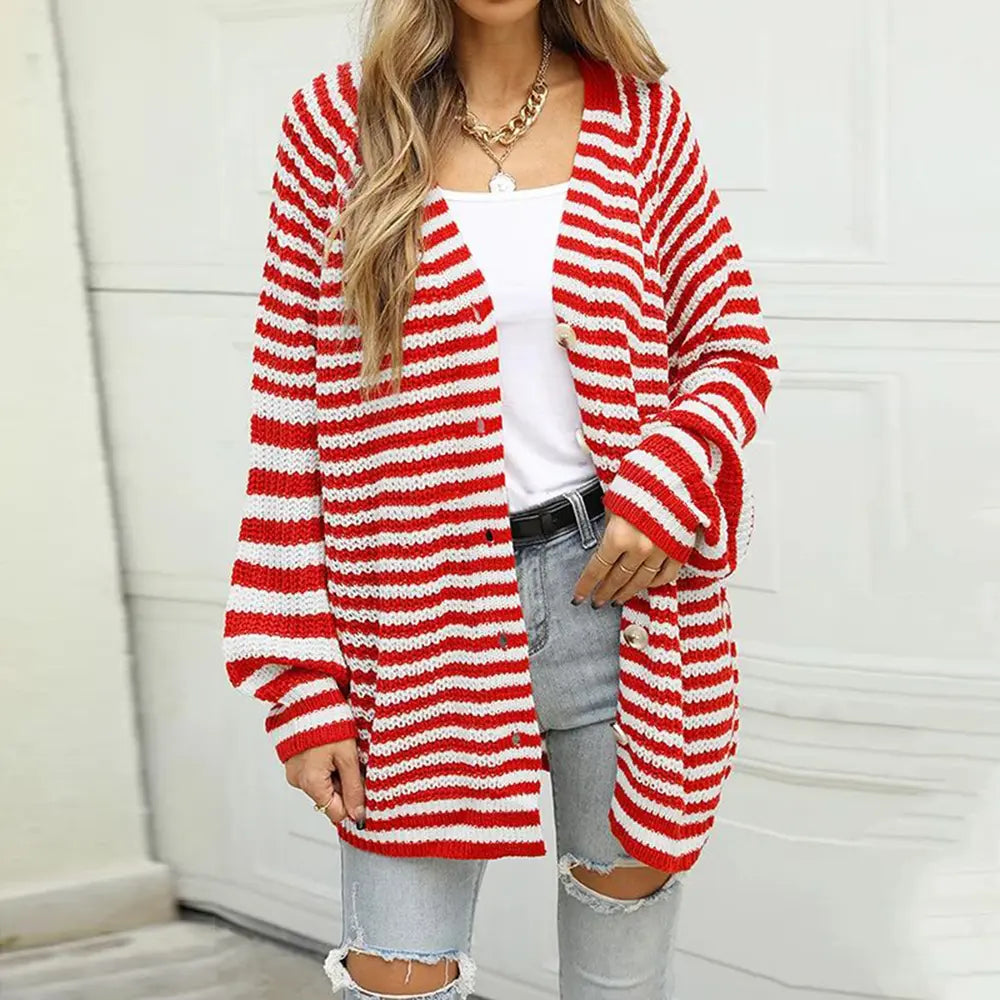 Carla - Cardigan chic à rayures avec boutons et manches longues