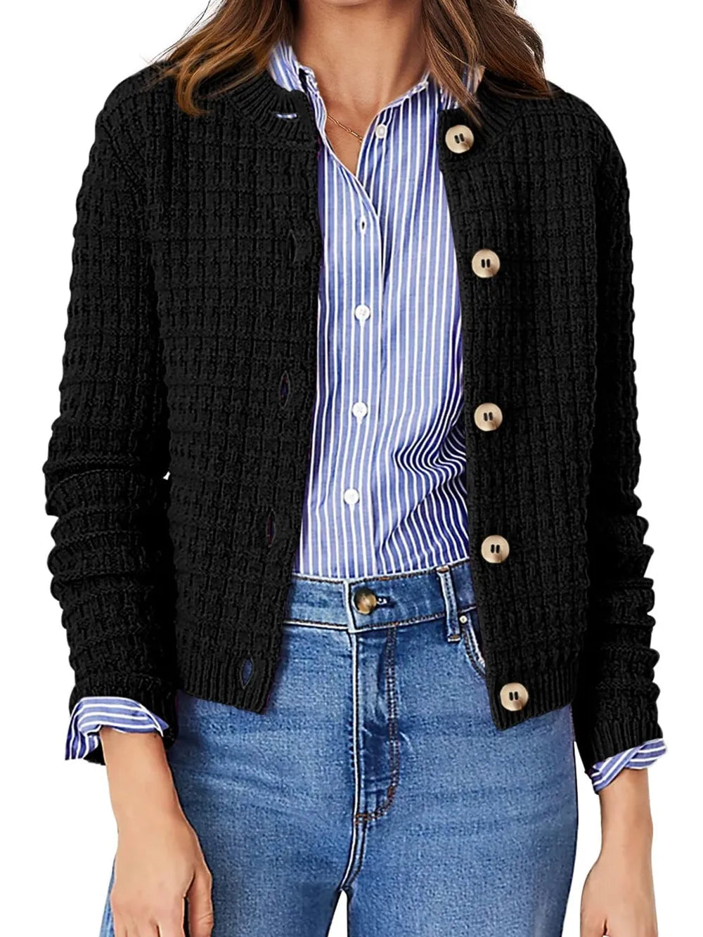 Dixie - Cardigan chic en maille texturée à boutons