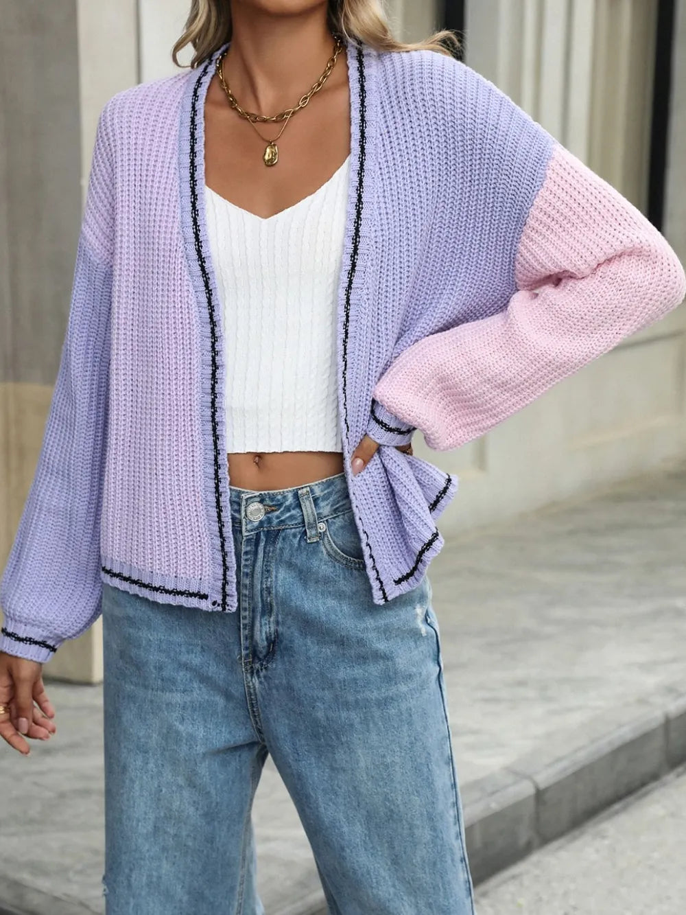 Chantelle - Cardigan décontracté à manches longues et contrastes