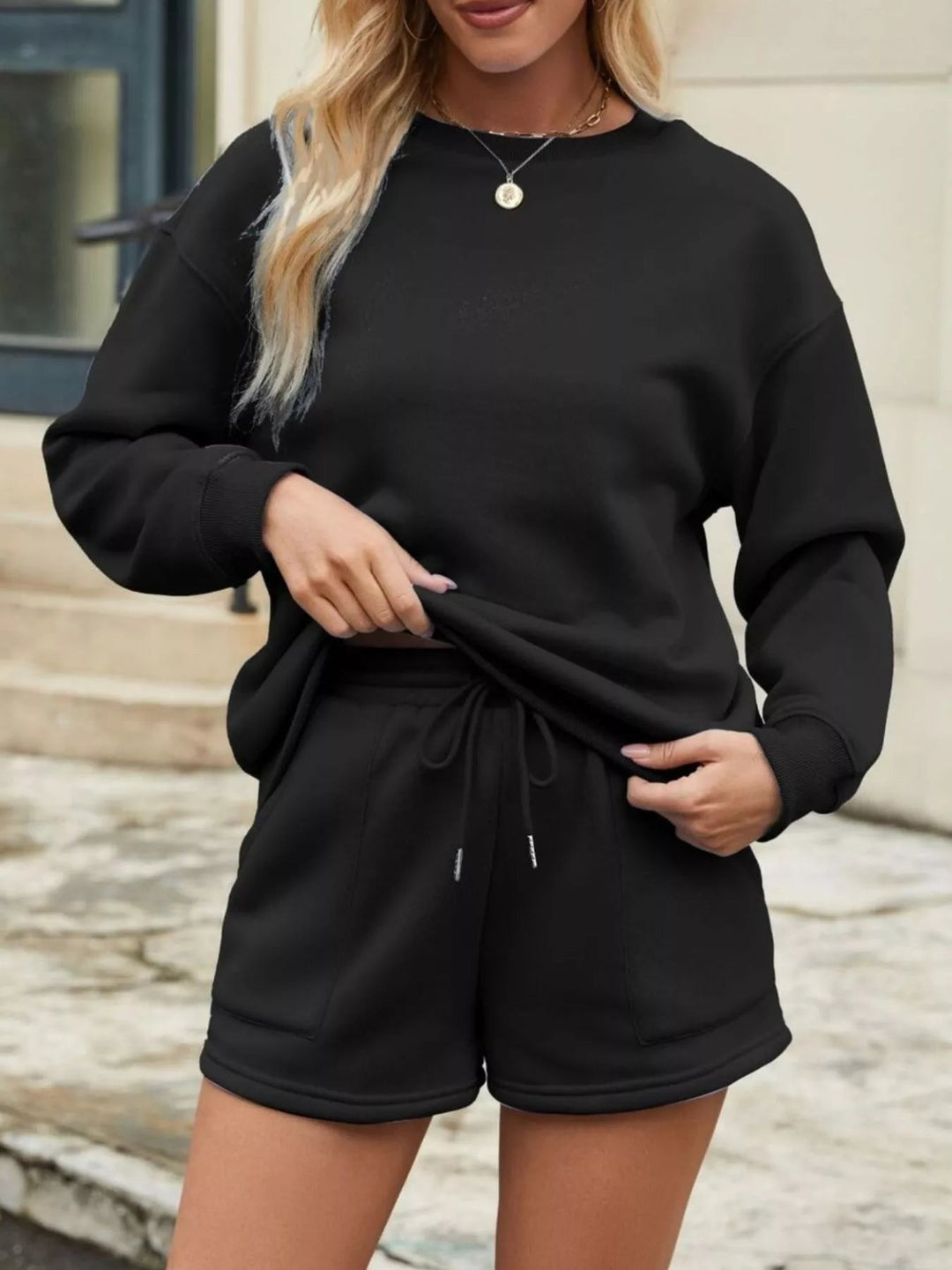 Sayana - Ensemble Décontracté Pull Ample et Short à Cordon