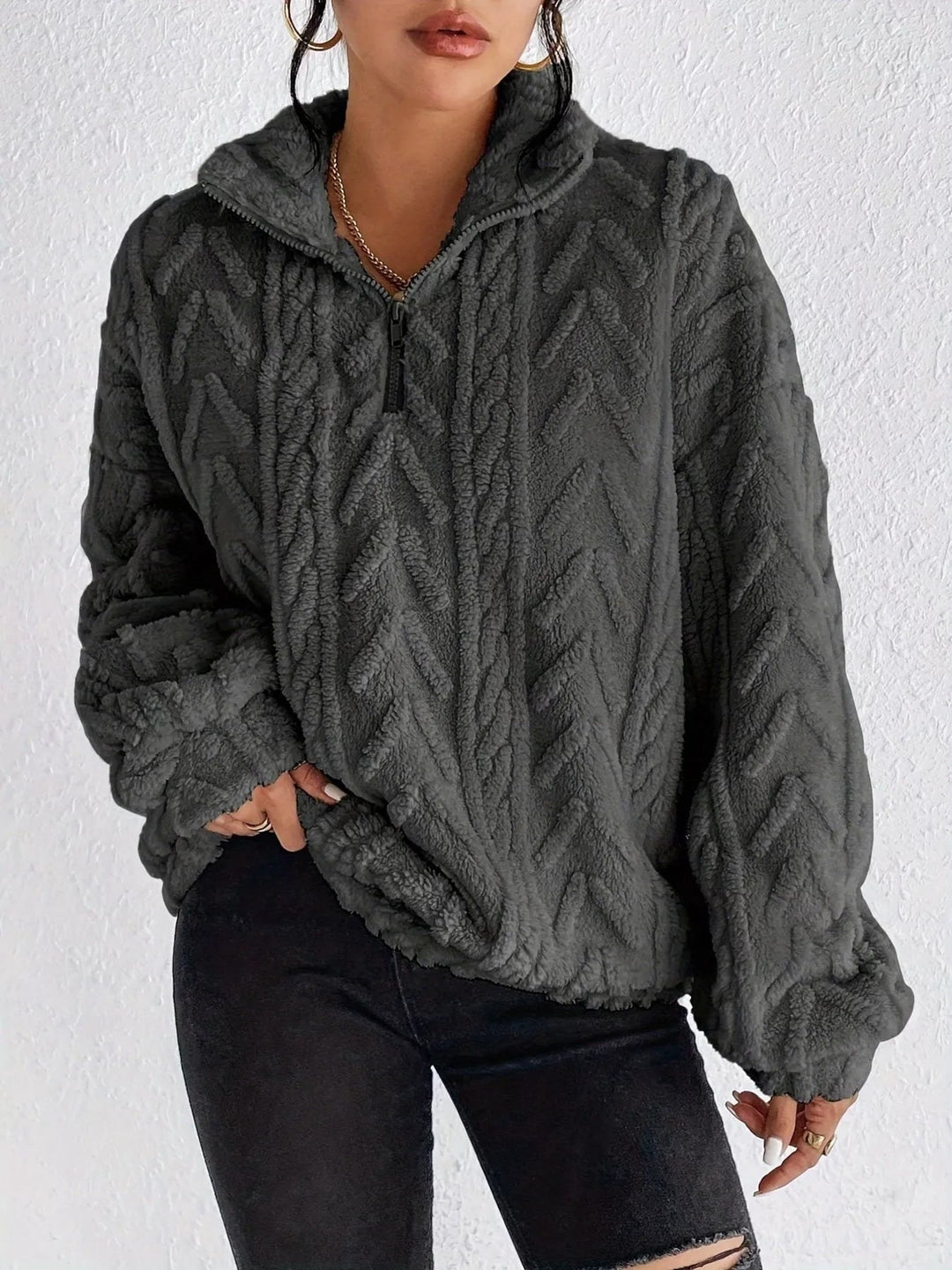 Yasmina - Pull ample, confortable et chaud à quart de zip