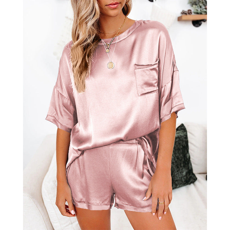 Samaira - Ensemble homewear en soie avec haut à manches courtes et short