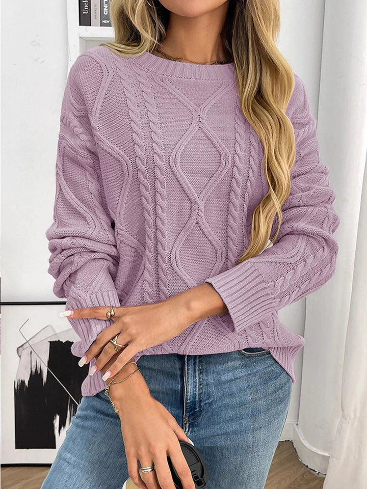 Weslynn - Pull Chaud en Maille à Col Rond avec Motif Torsadé