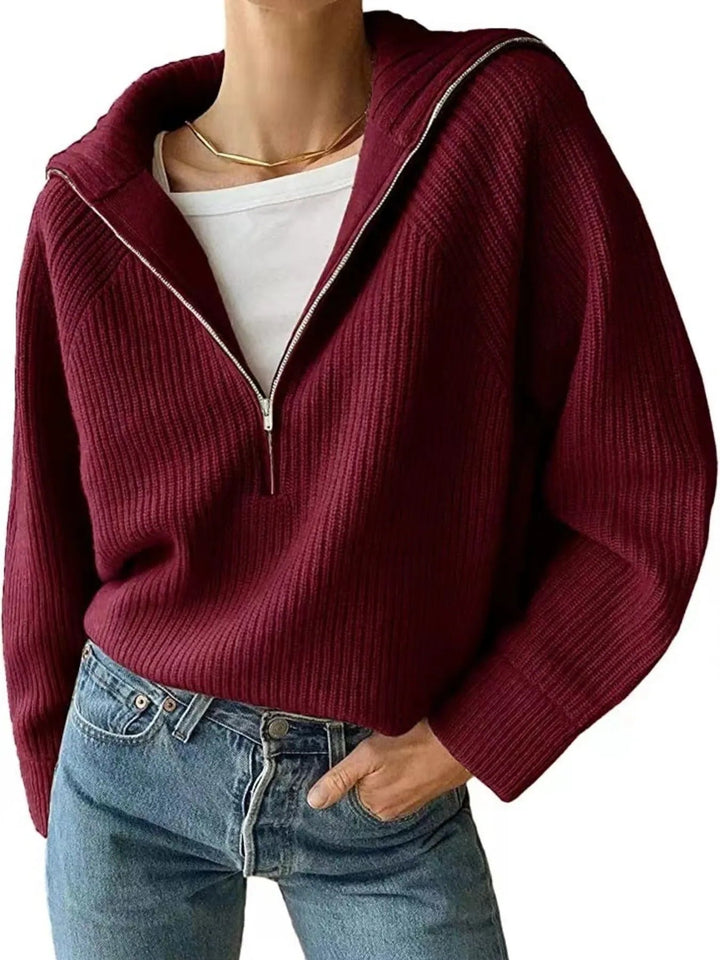 Edessa - Pull casual à demi-zip et manches longues en maille ample