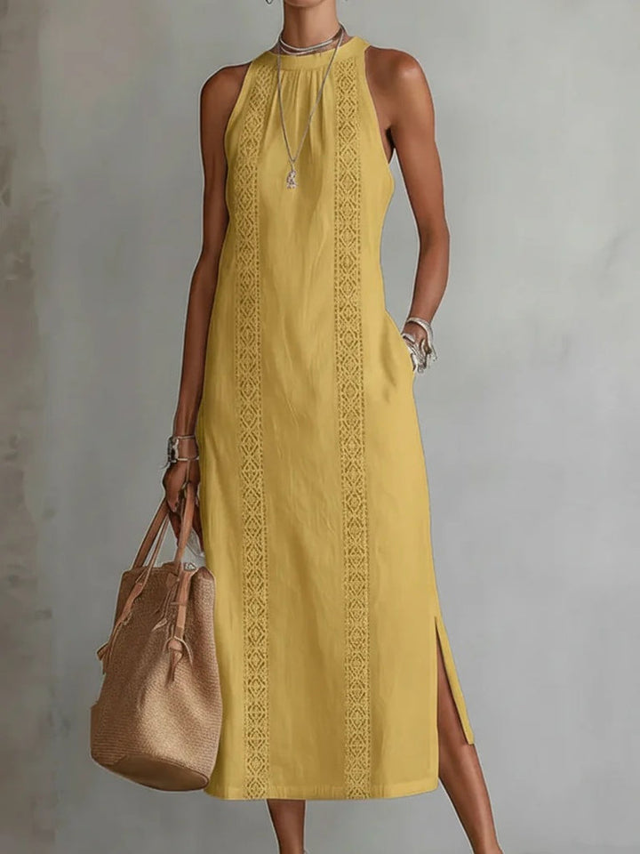 Shireen - Robe élégante sans manches à col halter avec patchwork en dentelle