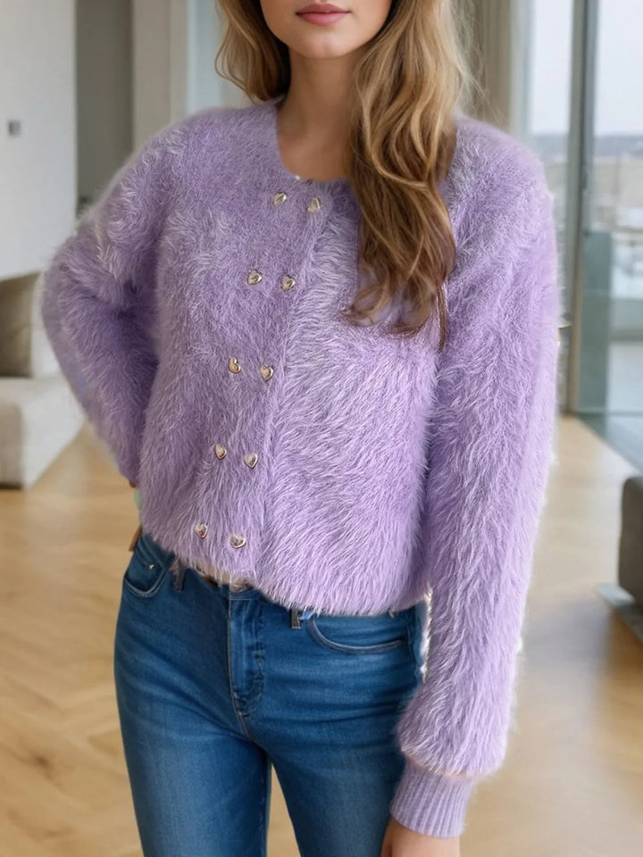Zilena - Cardigan chaud élégant à boutons cœur col rond