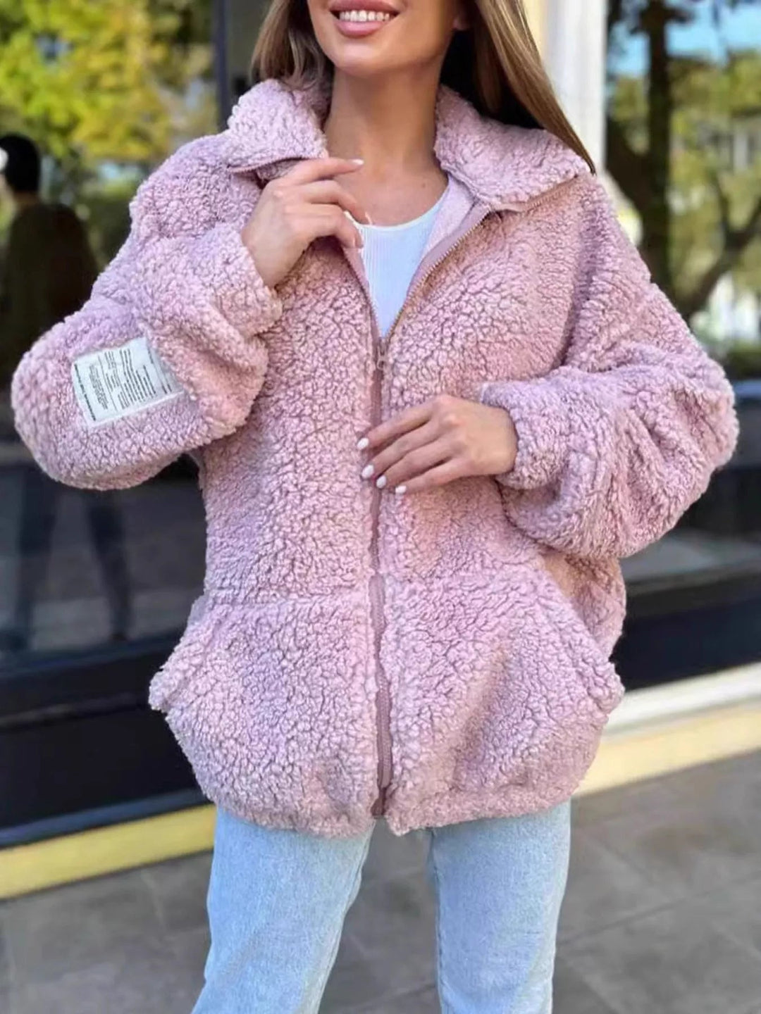 Claira - Veste zippée en polaire sherpa oversize stylée