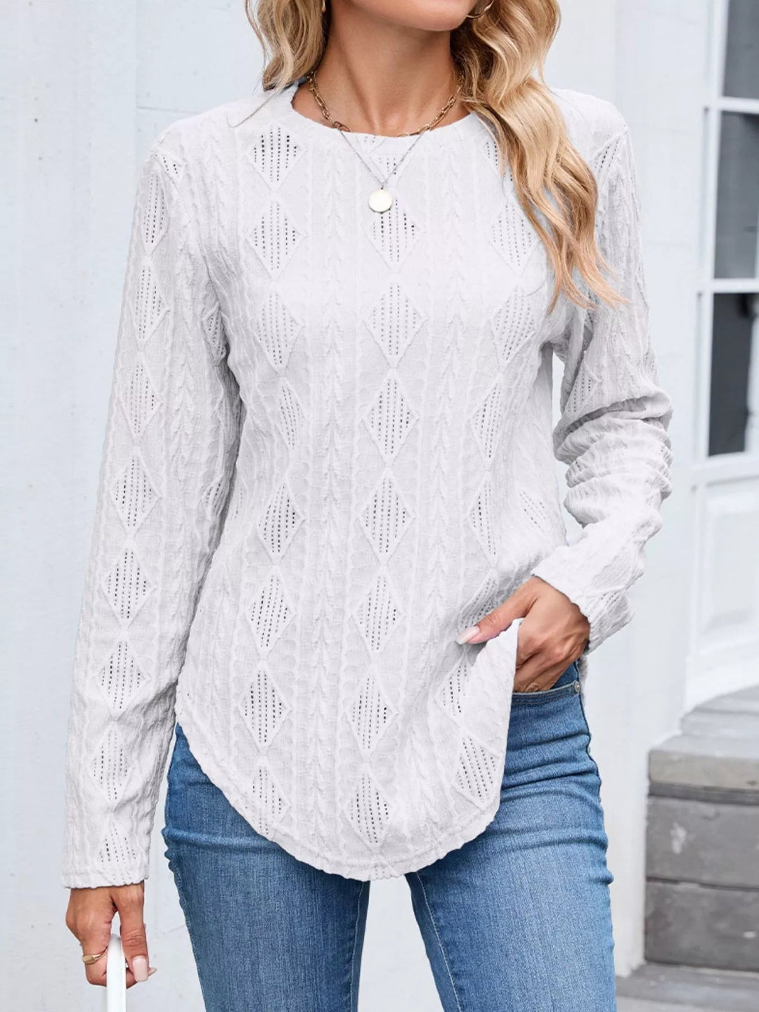 Nakayla - Sweat-shirt Élégant Texturé à Manches Longues avec Boutons au Dos