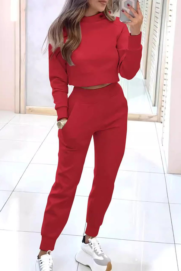 Jeanna - Ensemble Pull Court et Pantalon Tricoté Décontracté pour Femme