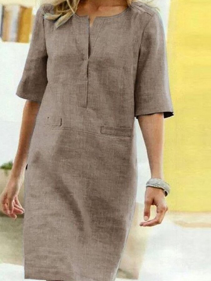 Hauzini | Robe en coton et lin à manches courtes pour femmes