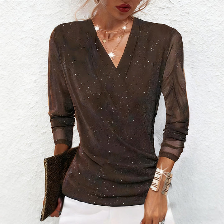Jamella - Chemisier portefeuille élégant à manches longues avec sequins