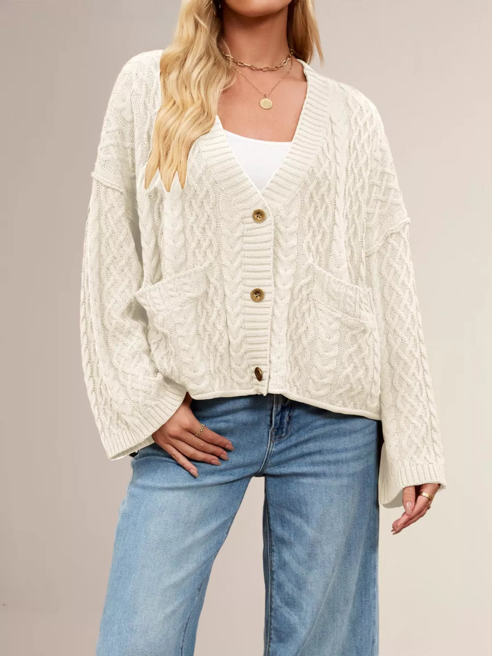 Zenitha - Cardigan ample élégant en maille torsadée boutonné
