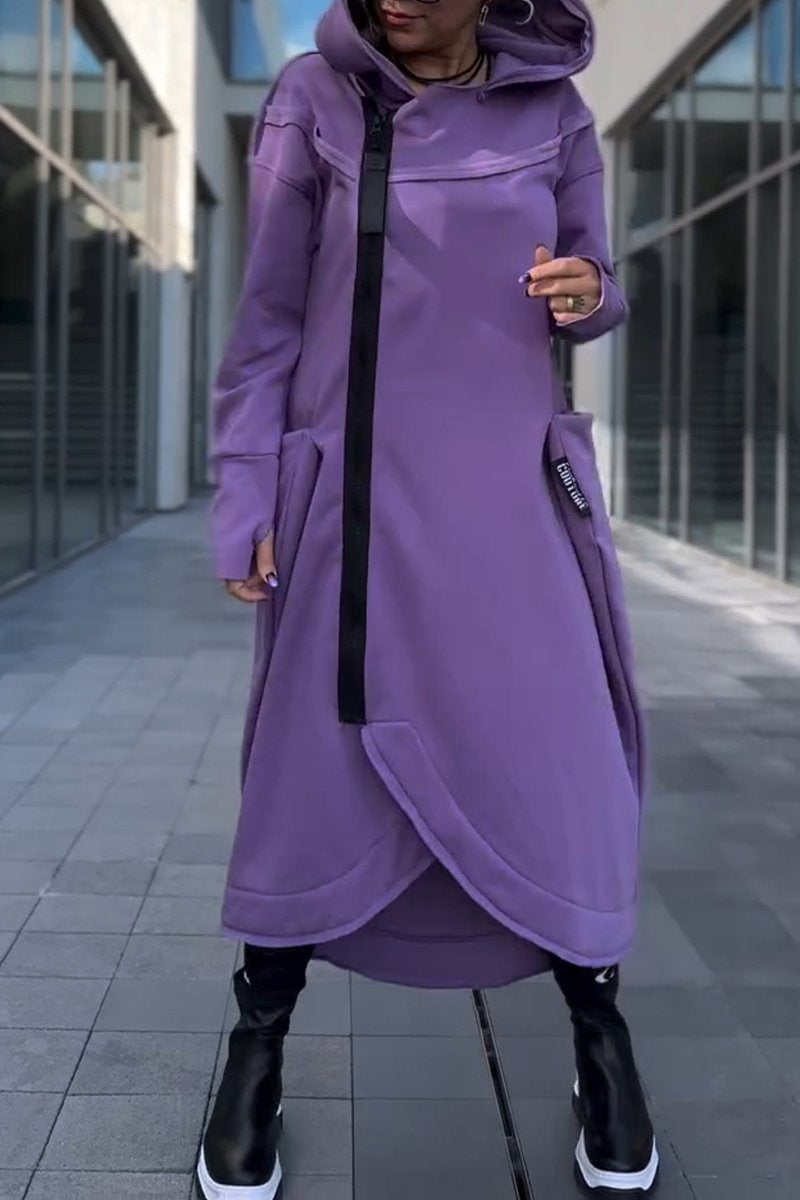 Quenora - Robe Longue d’Hiver Asymétrique avec Capuche
