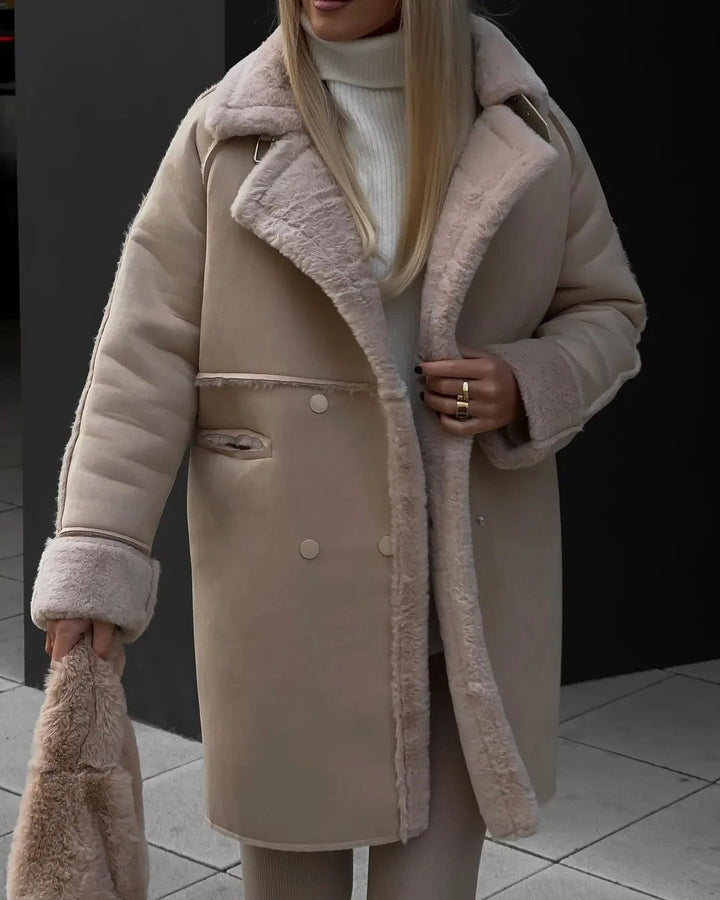 Ellen - Manteau long tendance en fausse fourrure teddy