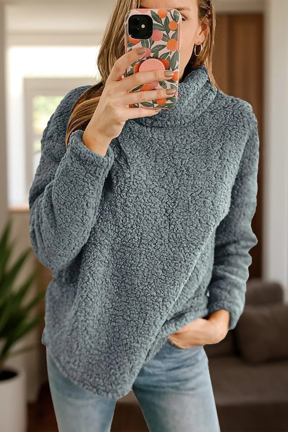Dianna - Pull chaud à col roulé en maille duveteuse