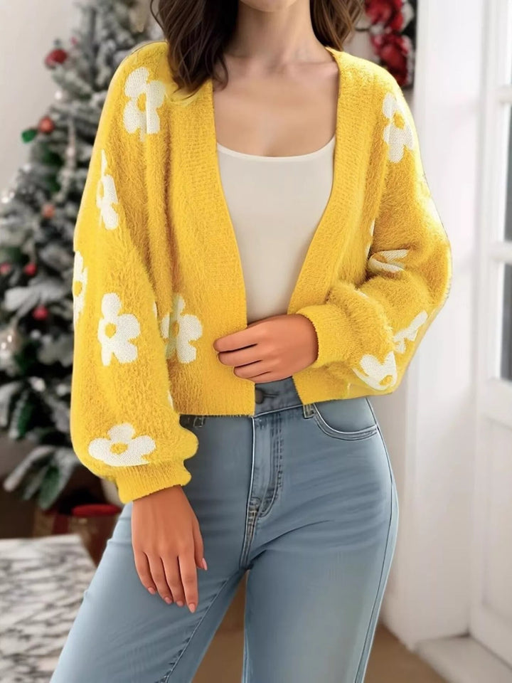 Cameryn - Cardigan floral chic décontracté ouvert sur le devant