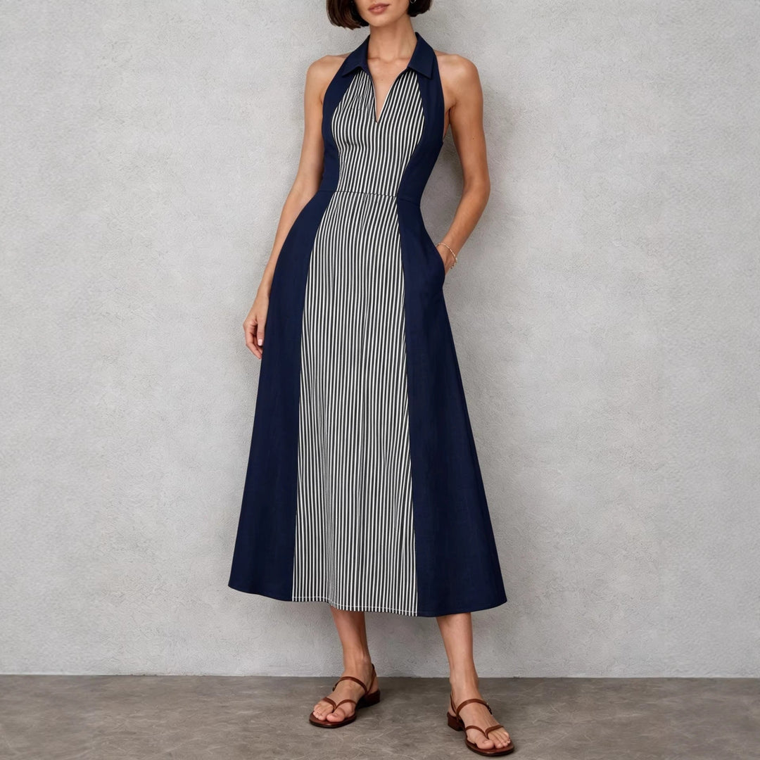 Louna - Robe sans manches à rayures et col en V très élégante
