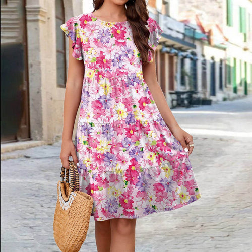 Vylette - Robe élégante fleurie à manches volantées