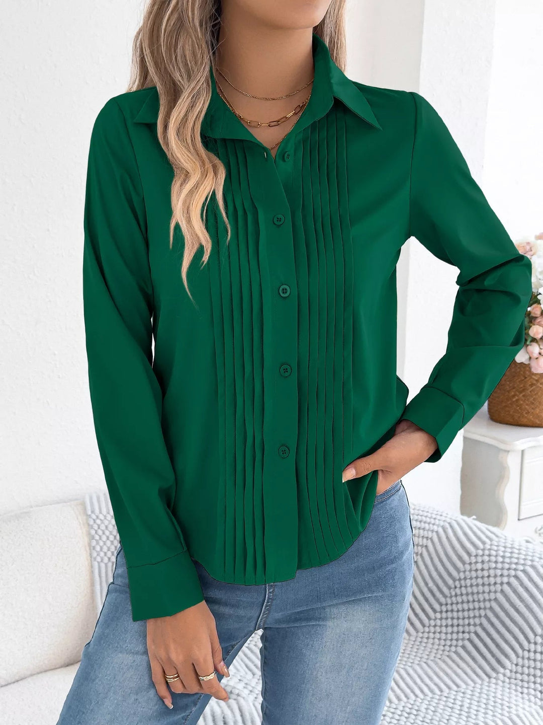 Quinasha - Blouse élégante à manches longues avec plissé sur le devant