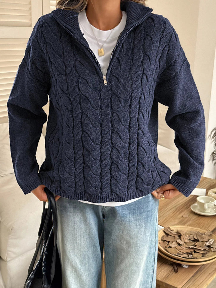 Faith - Pull Élégant Chaud en Maille Câblée avec Demi-Zip