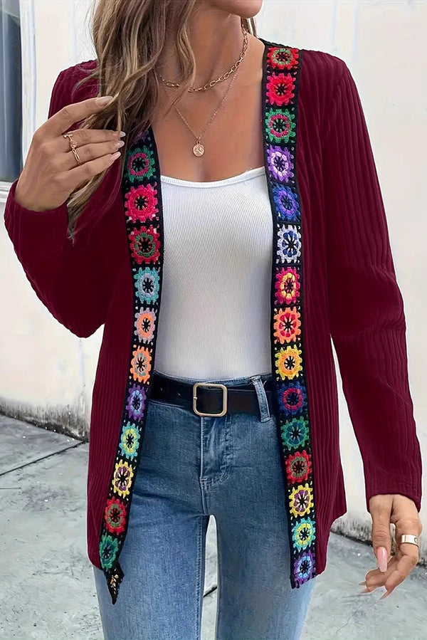 Janna - Cardigan tricoté élégant à manches longues avec finitions florales