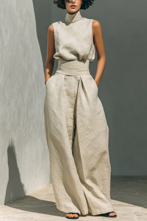Zayira - Ensemble élégant avec haut col roulé sans manches et pantalon large