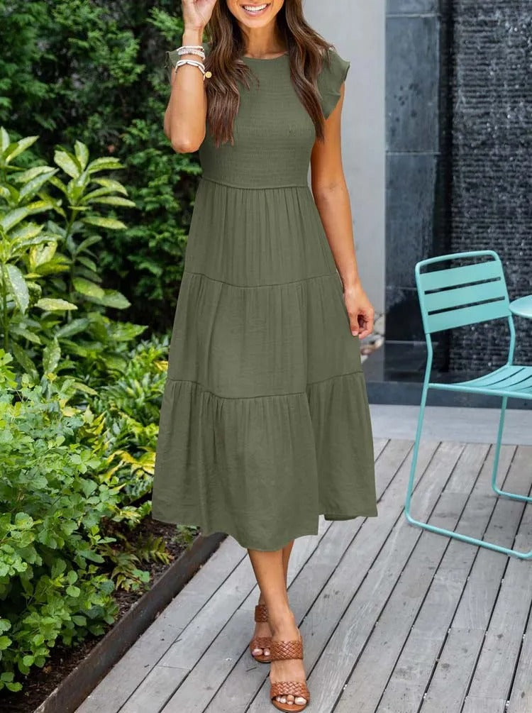 Theudelinda | Robe d'été élégante : détails de volants, poches