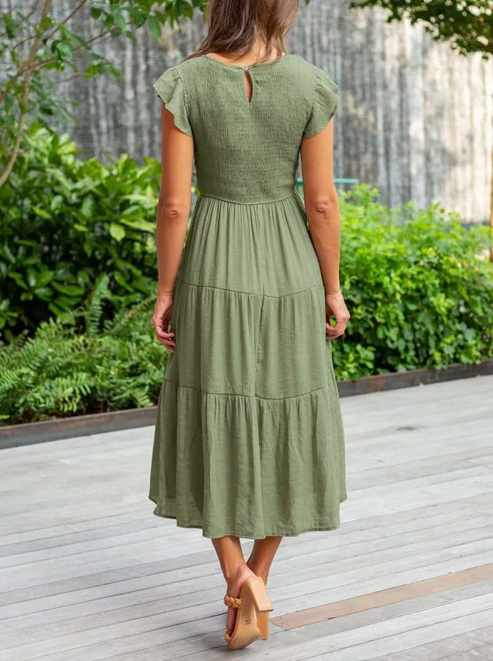 Theudelinda | Robe d'été élégante : détails de volants, poches