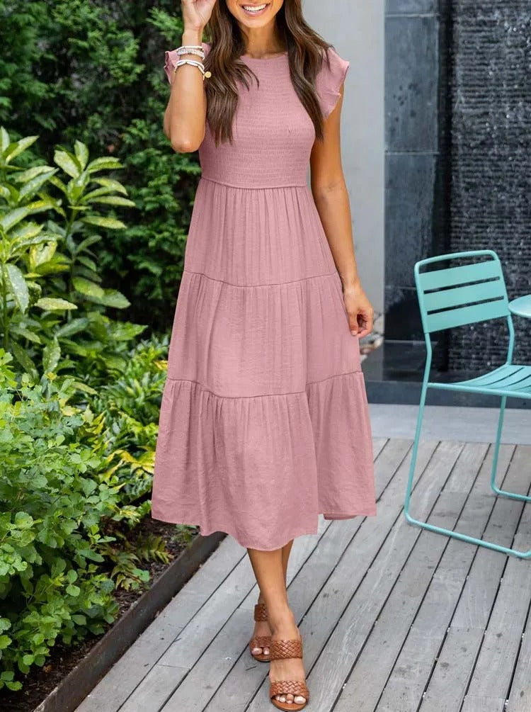 Theudelinda | Robe d'été élégante : détails de volants, poches
