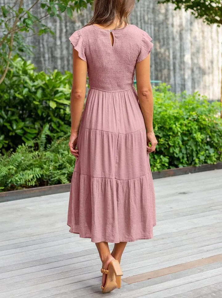 Theudelinda | Robe d'été élégante : détails de volants, poches