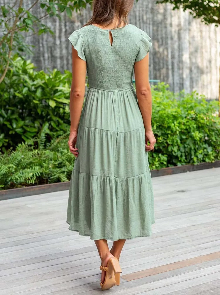 Theudelinda | Robe d'été élégante : détails de volants, poches