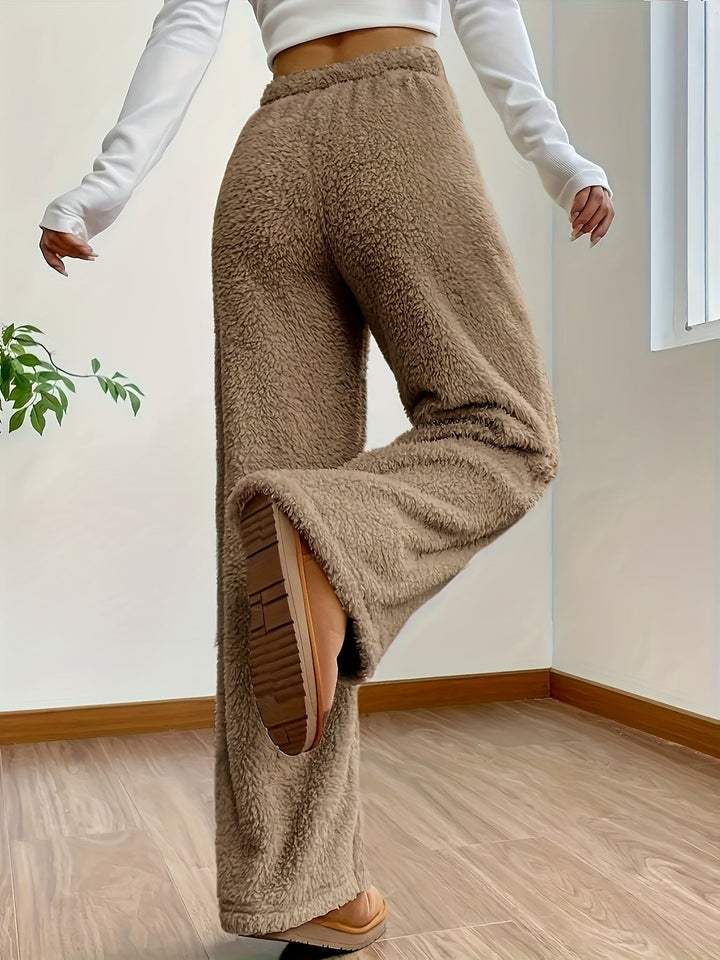 Vaneheo | Pantalon en peluche taille haute pour femmes