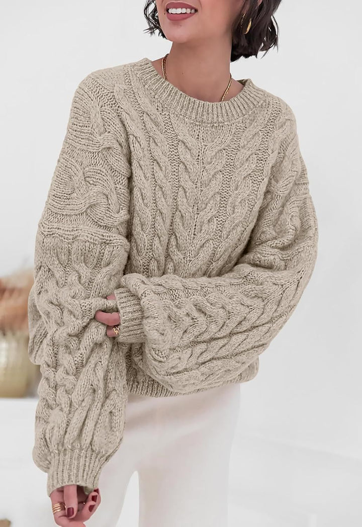 Hara - Pull chic ample en maille torsadée à col rond