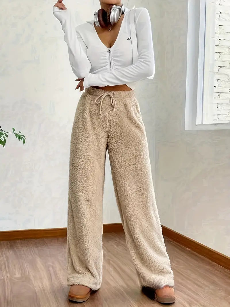 Vaneheo | Pantalon en peluche taille haute pour femmes