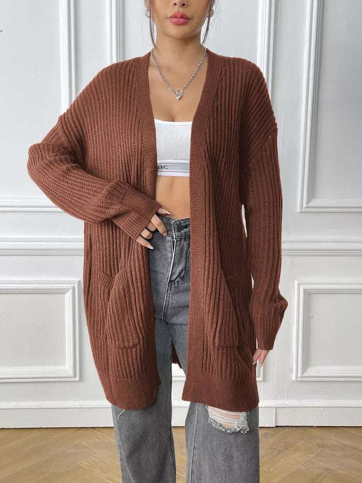 Kacy - Cardigan élégant en maille côtelée à épaules tombantes