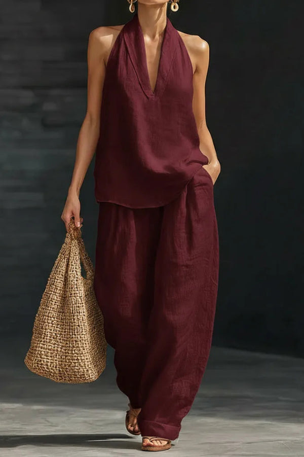 Dianna - Ensemble élégant top ample sans manches à col V et pantalon