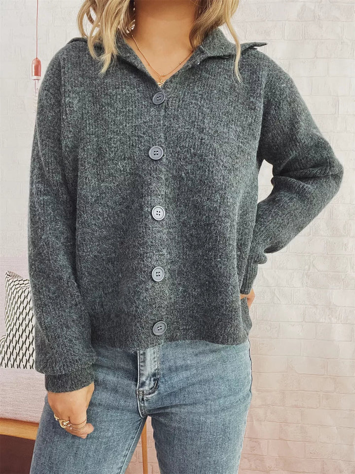 Natalina - Cardigan décontracté en maille côtelée boutonné