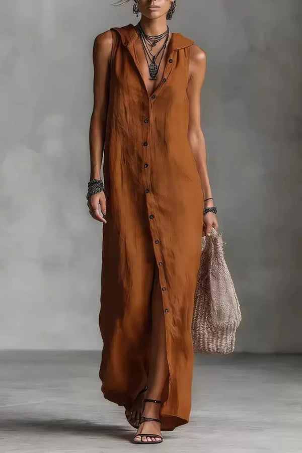Hazelya - Robe longue ample décontractée sans manches à boutons