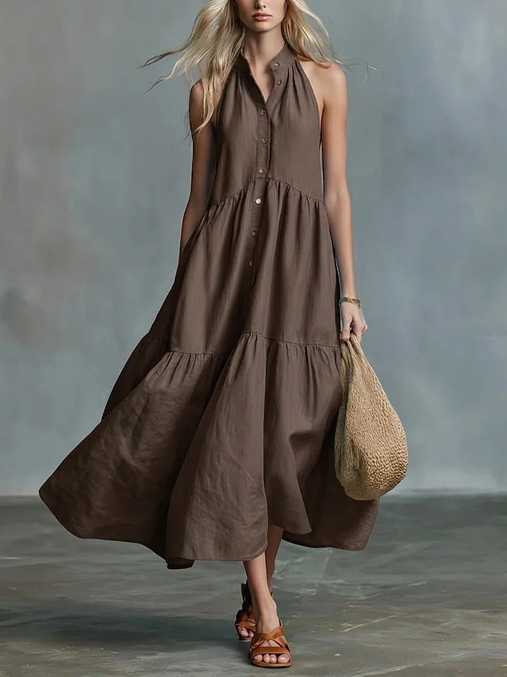 Quinivere - Robe décontractée ample sans manches à boutons