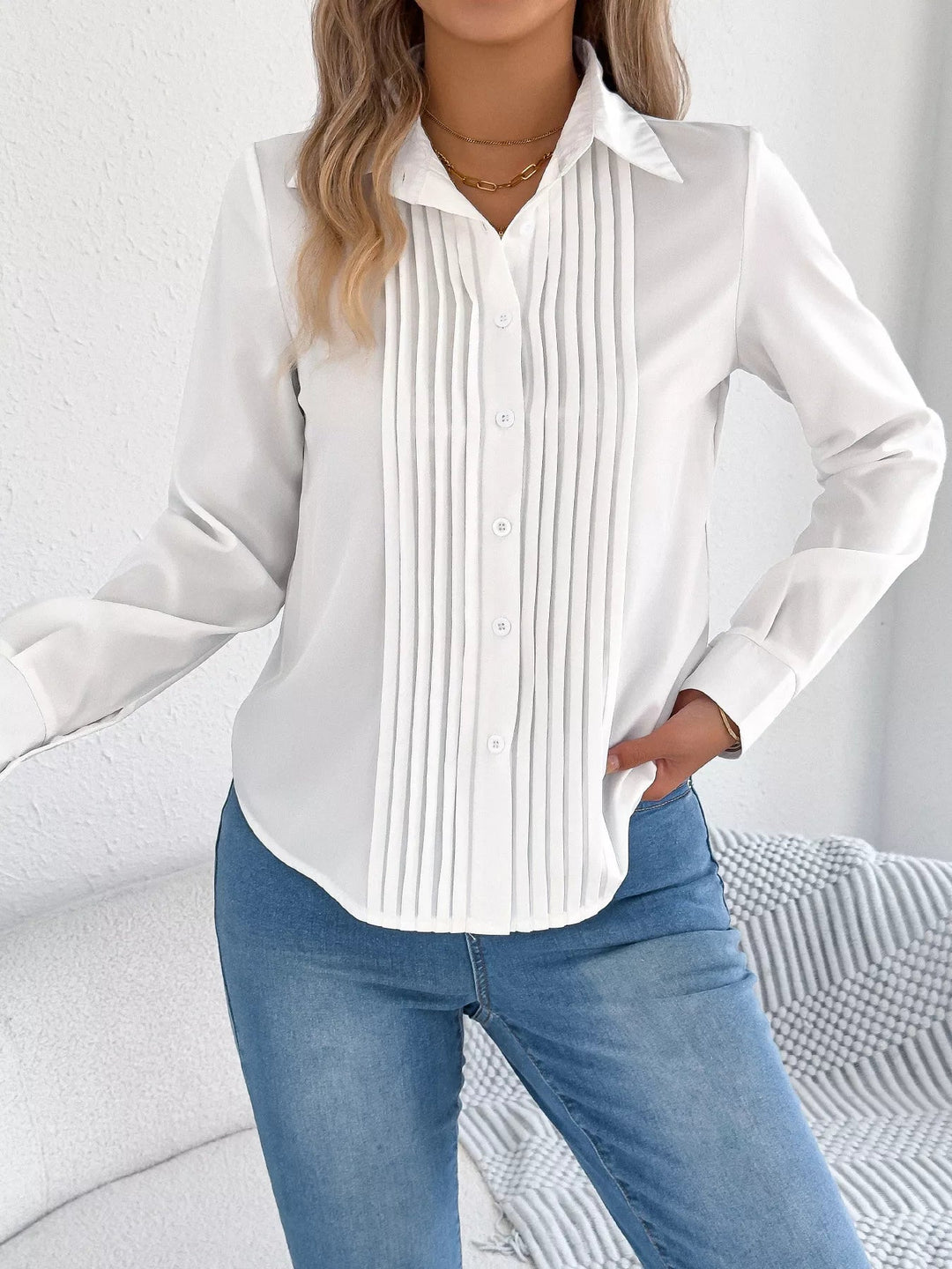 Quinasha - Blouse élégante à manches longues avec plissé sur le devant