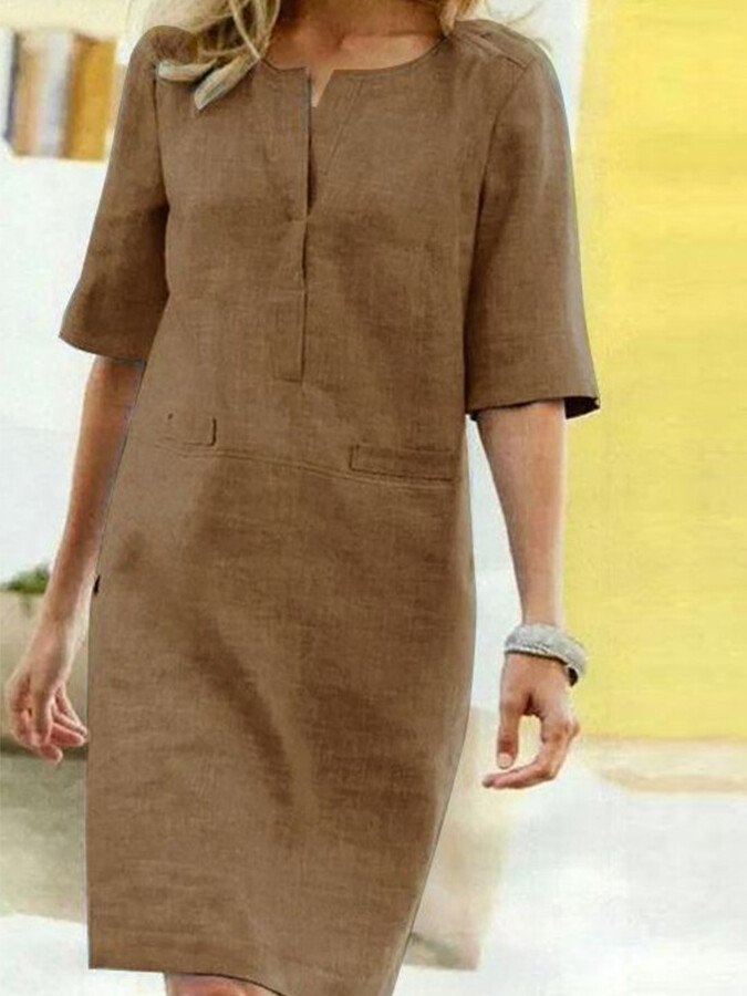 Hauzini | Robe en coton et lin à manches courtes pour femmes