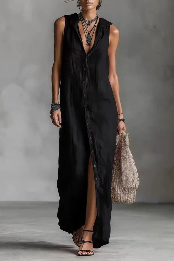 Hazelya - Robe longue ample décontractée sans manches à boutons