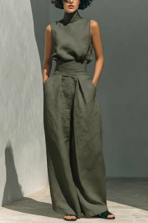 Zayira - Ensemble élégant avec haut col roulé sans manches et pantalon large