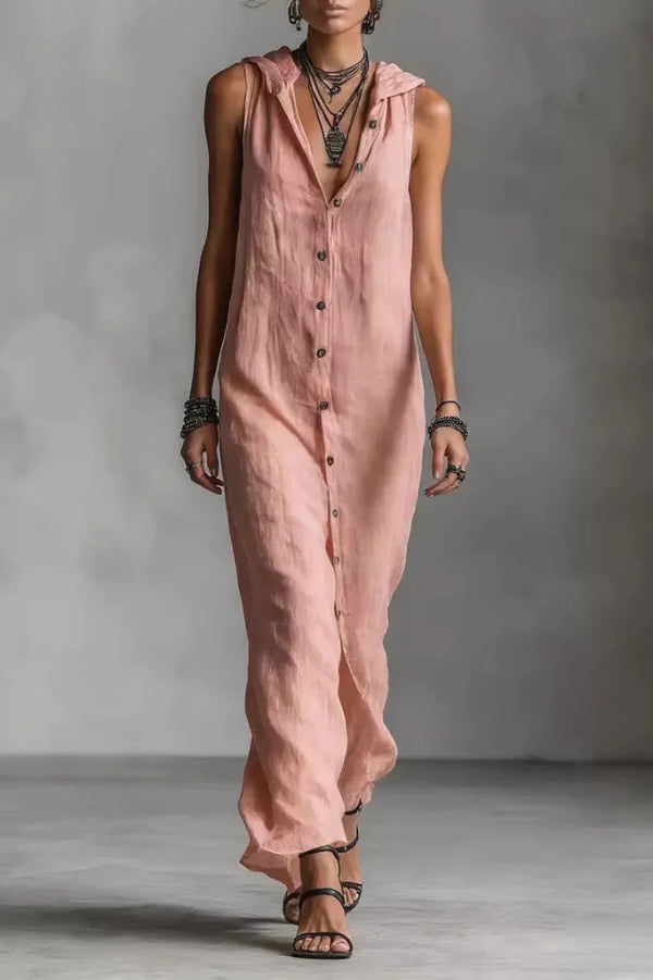Hazelya - Robe longue ample décontractée sans manches à boutons