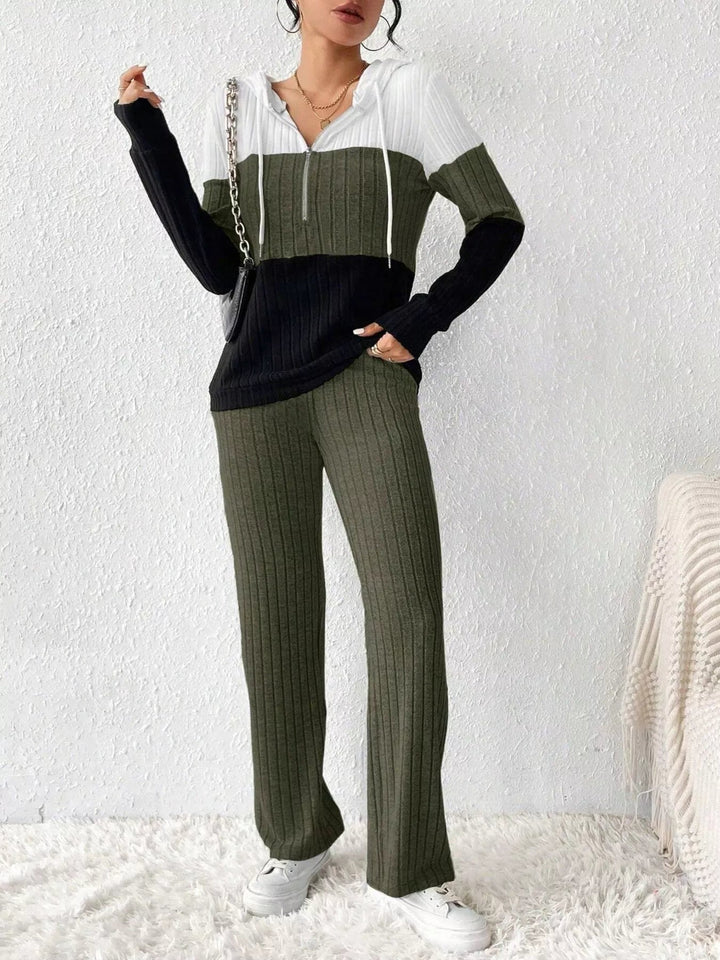 Dahlia - Ensemble Élégant Hoodie à Demi-Zip et Pantalon